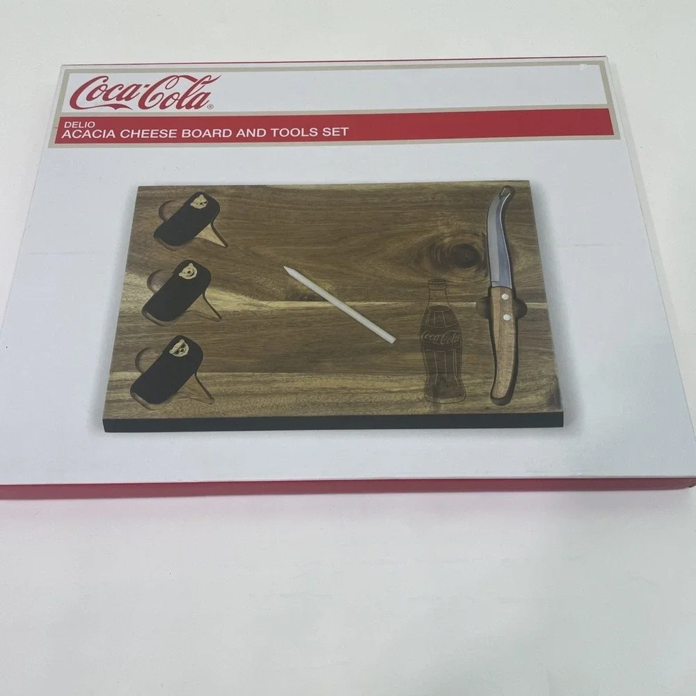 Coca-Cola Delio Acacia Cheese Board and Tools Set Unisex OS Brown NEW Polar Bear